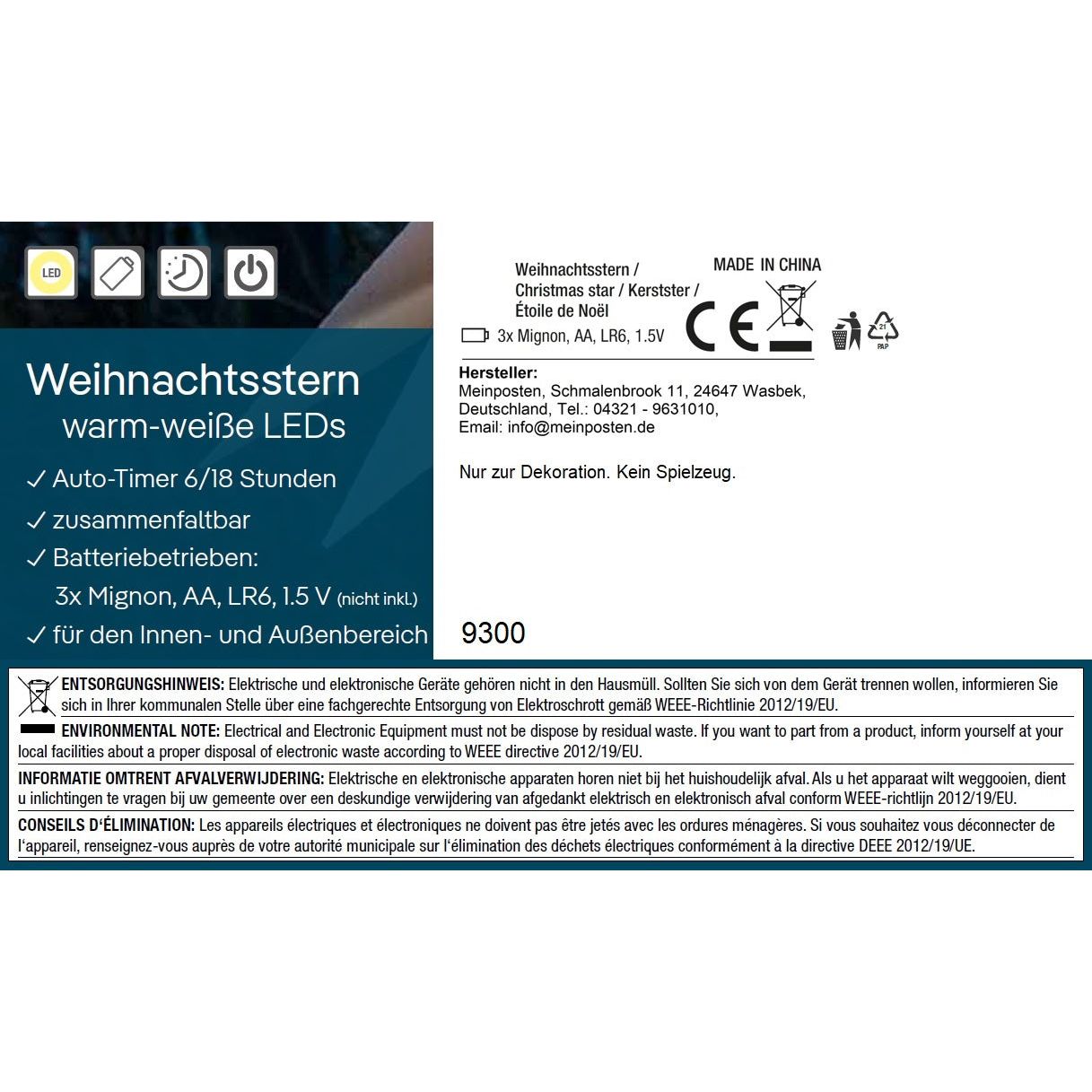 Star Christmas star LED Ø 35 cm in&amp;outdoor timer white lighting battery