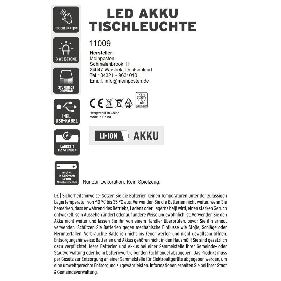 Lamp LED without cable touch table lamp table lamp light wireless dimmable 