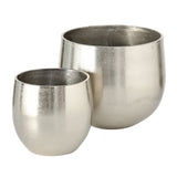Planter flowerpots silver plant pot decoration set of 2 shiny round