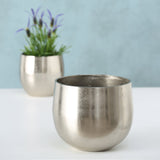 Planter flowerpots silver plant pot decoration set of 2 shiny round