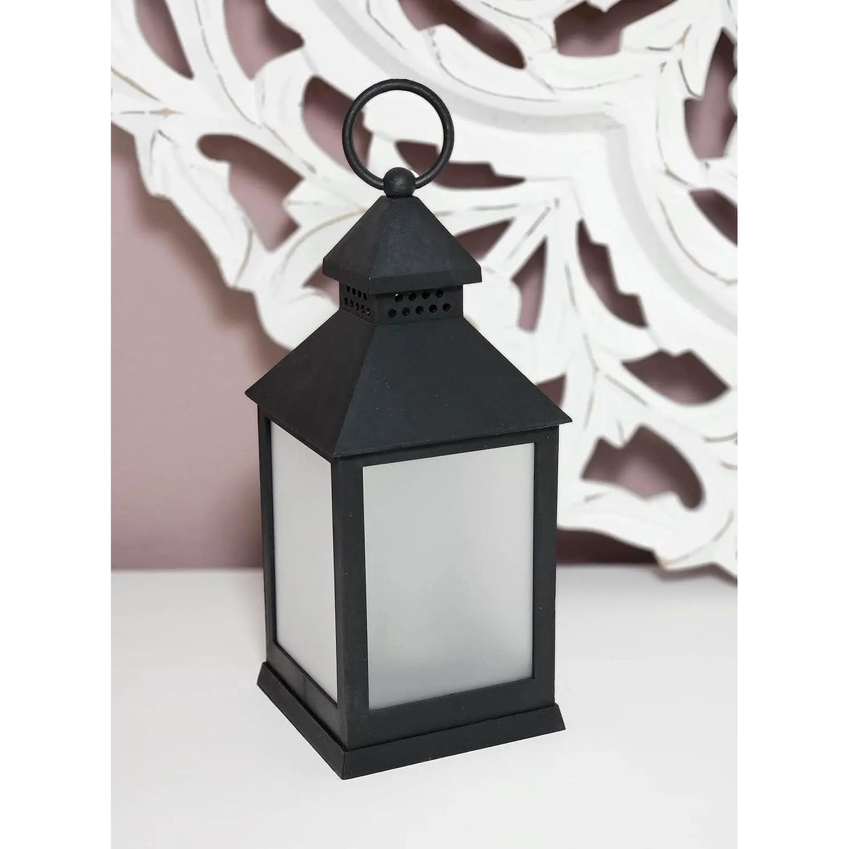Lantern LED with timer battery-operated flickering light lantern black decoration