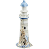 Lighthouse wood blue white decoration with shells &amp; net decoration beach sea maritime