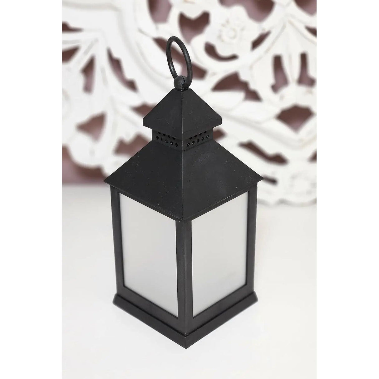 Lantern LED with timer battery-operated flickering light lantern black decoration