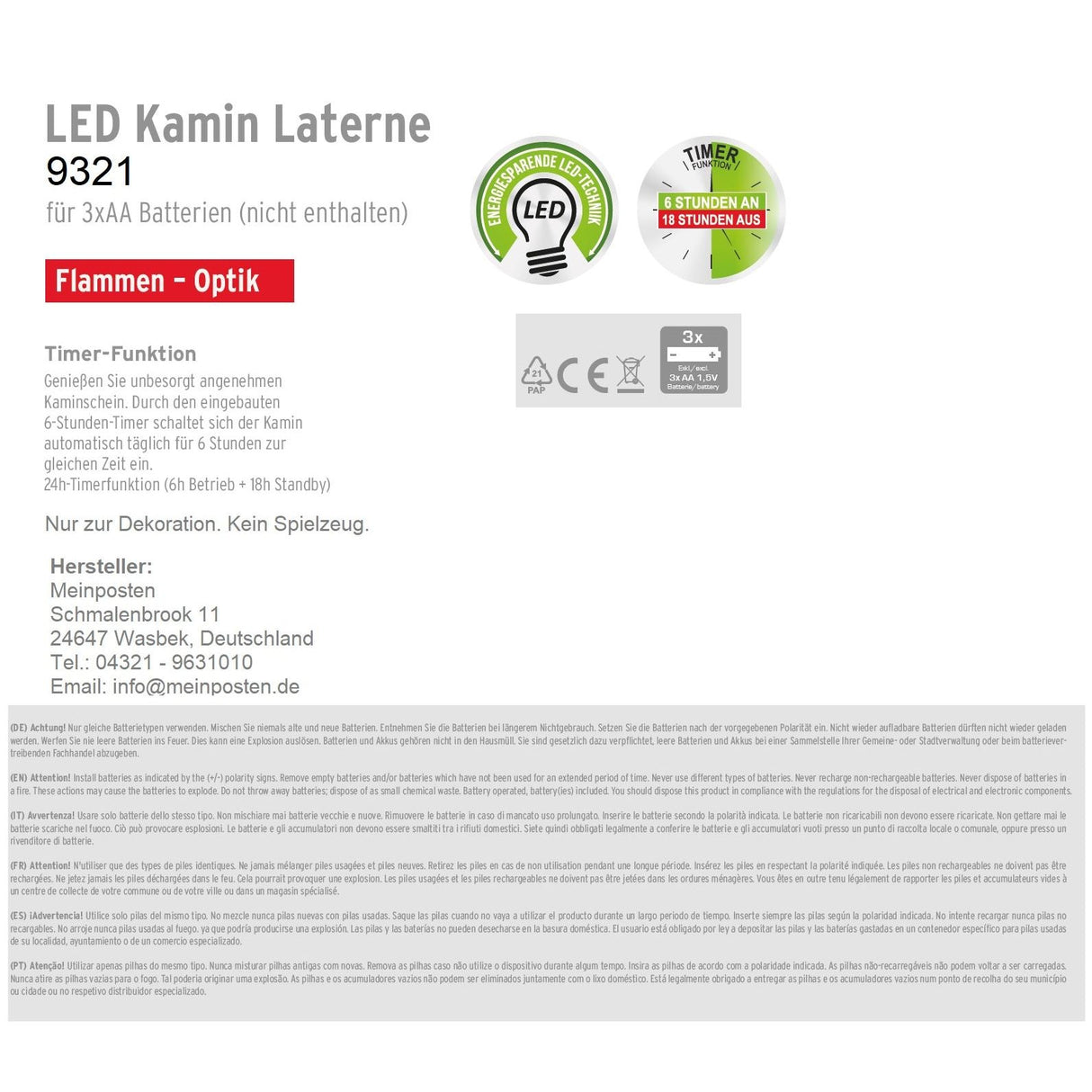Kaminlaterne LED Elektrokamin Timer Feuerlaterne Laterne Tischkamin Feuer Kamin