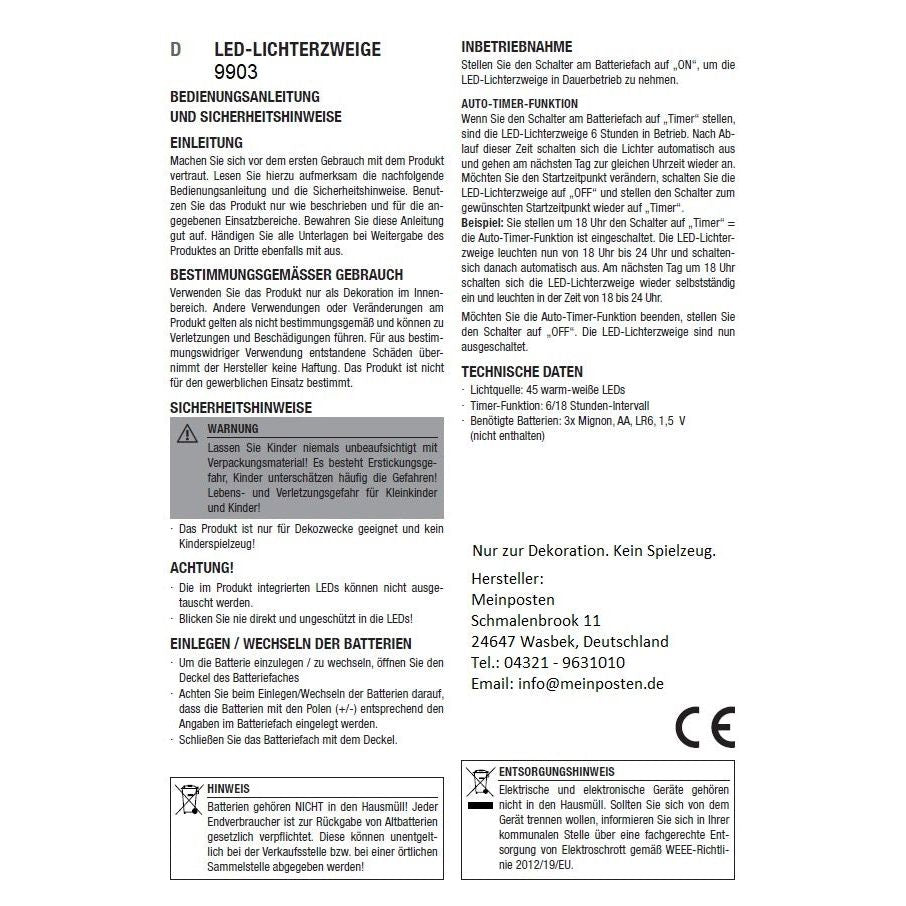 Light branches LED warm white willow light chain light branch timer height 100 cm