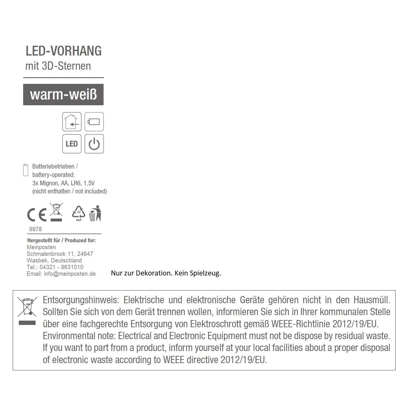 Star curtain star curtain LED warm white light curtain light chain 120x160 cm