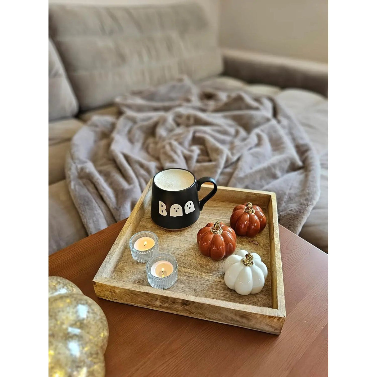 Tray mango wood decorative tray solid wood table decoration serving tray 30 x 30 cm