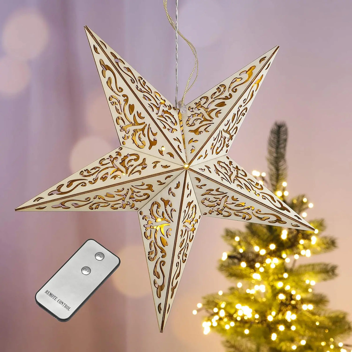 Holzstern Stern Weihnachtsstern LED  40 cm Holz Fernbedienung batteriebetrieben