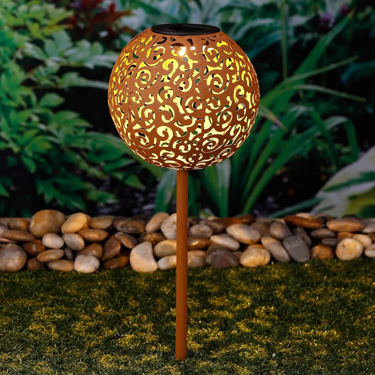 Solarleuchte Gartenstecker Rost 53 cm LED Lampe Solarkugel
