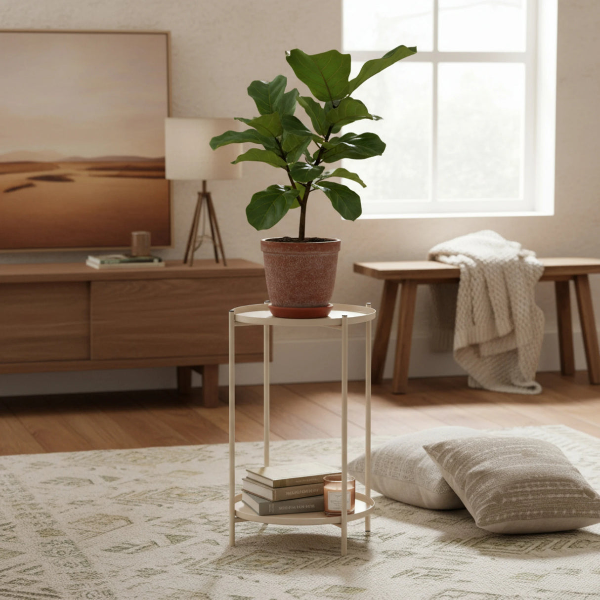 Beistelltisch rund Couchtisch Telefontisch 28x48 cm schwarz creme weiß