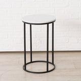 Beistelltisch schwarz mit weißer Marmorplatte Steinplatte Marmor Couchtisch rund 55 cm