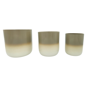 Pflanztopf Übertopf Blumentopf 3er Set Metalltopf creme beige rund Pflanzenübertopf - Übertopf