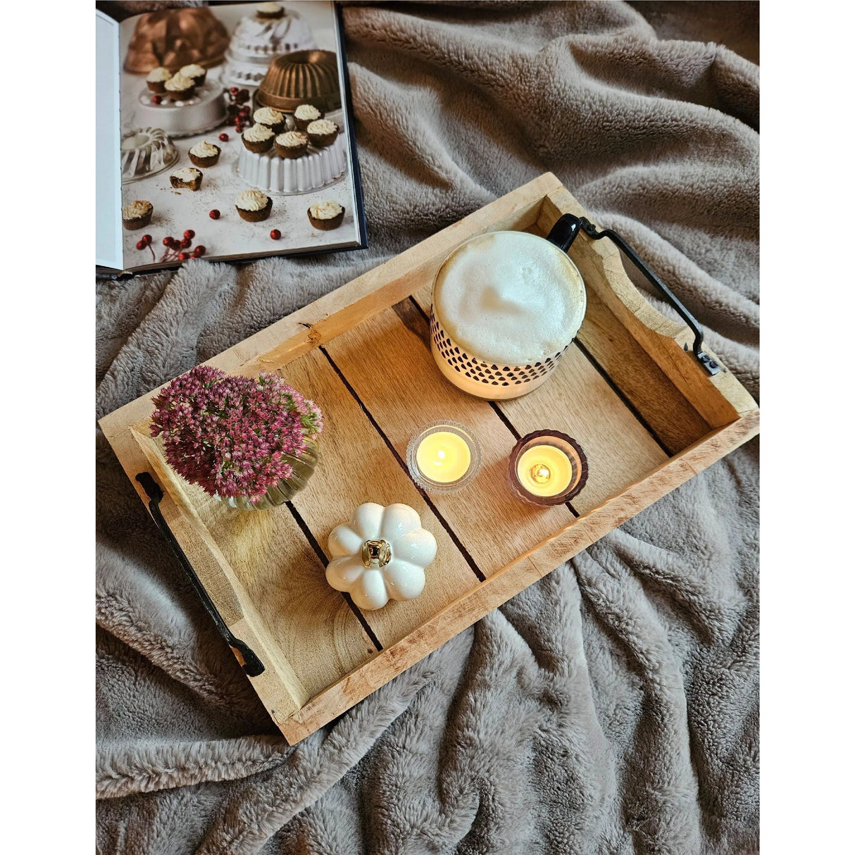Tray decorative tray wood mango brown decoration table decoration candle tray wooden tray medium: 46 x 31 cm