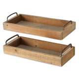 Dekotablett Serviertablett Holztablett braun 38 cm Holz Metallgriff dekorativ 2er Set