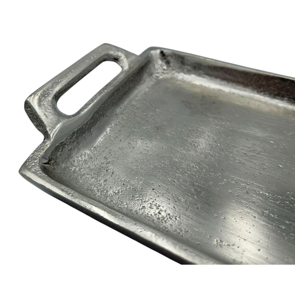 Metalltablett Tablett Serviertablett lang 59 cm Dekotablett silber mit Henkel