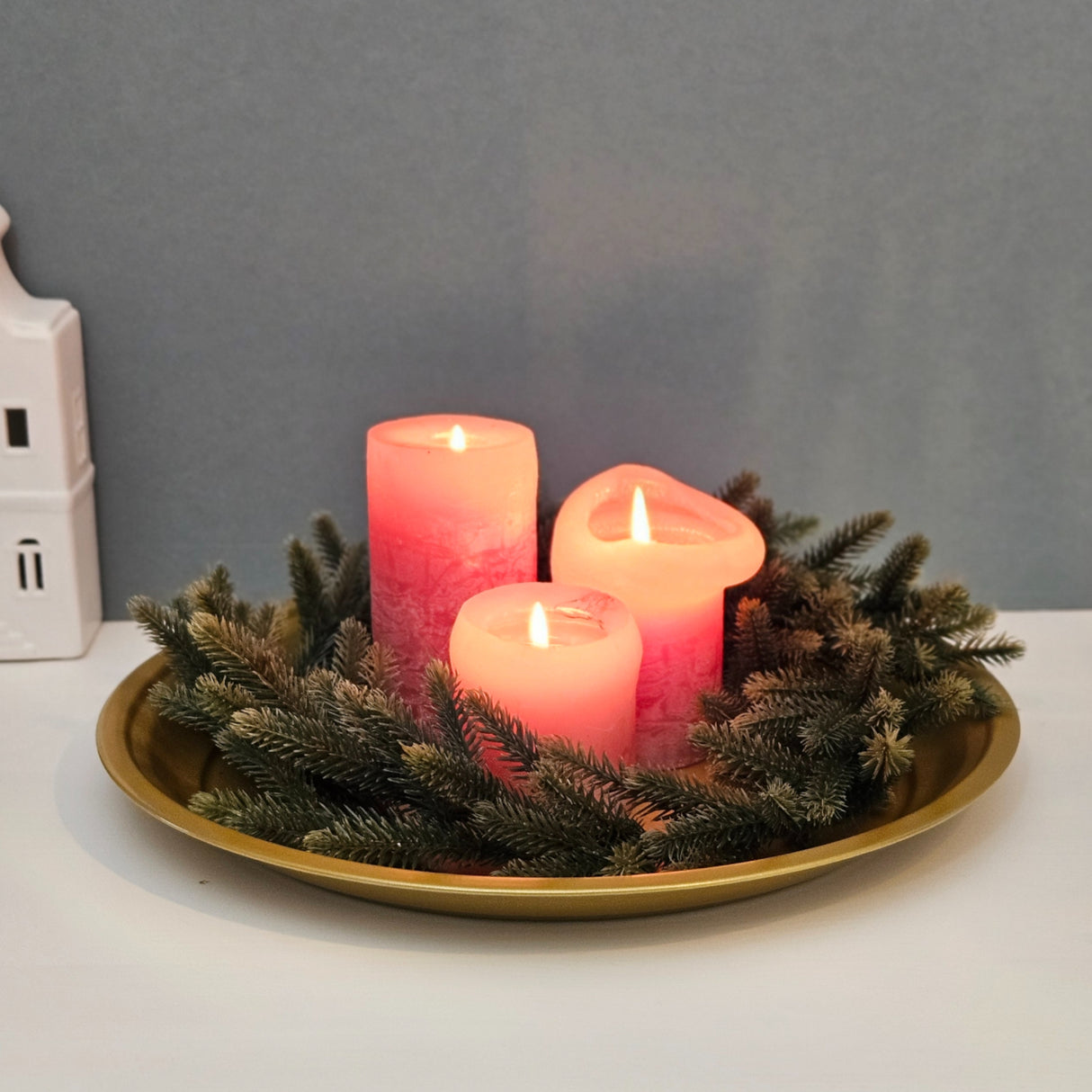 Metallteller Dekoteller rund Gold 36 cm Kerzenteller Kerzentablett Adventsteller B-Ware