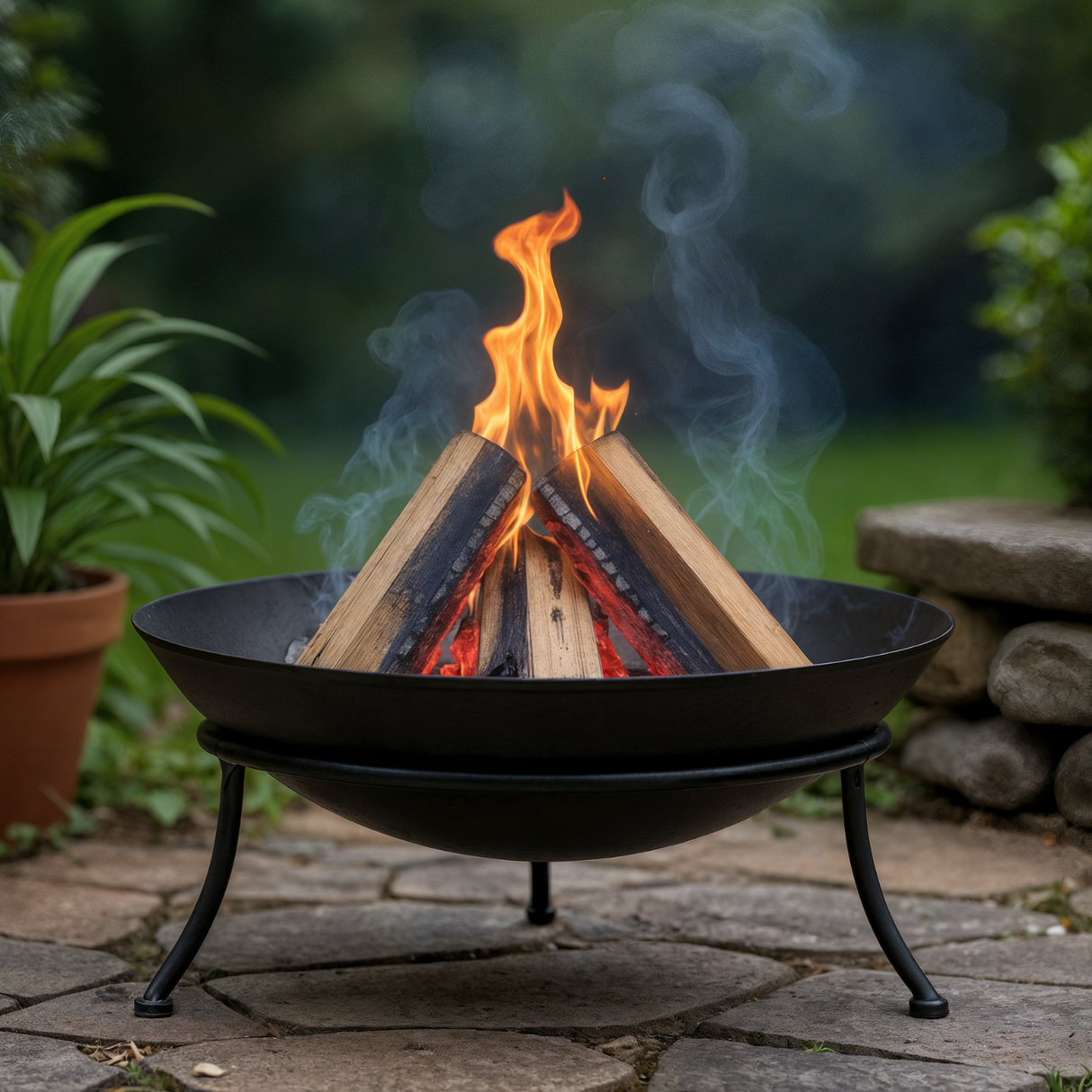 Feuerschale Ø 47 cm Feuerkorb Eisen Metall schwarz Schale Feuer Feuerstelle
