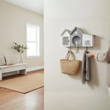 Wandgarderobe weiß Shabby Landhaus – 3 Haken, 1 Schublade, Haus & Stern Flurgarderobe