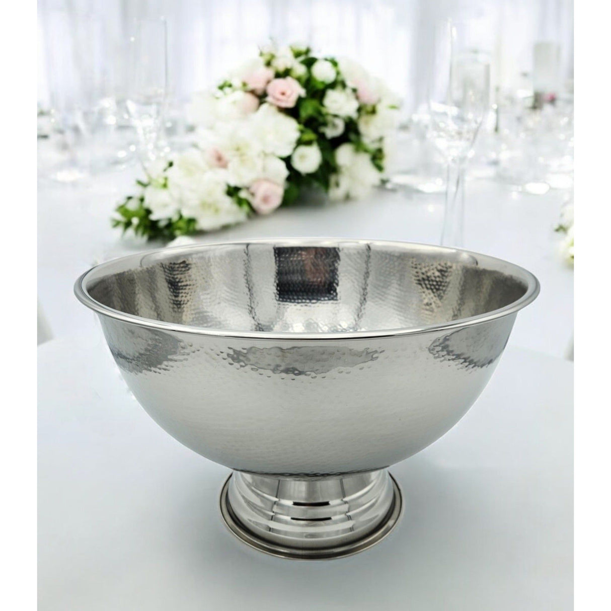 Flaschenkühler Schale rund Edelstahl Champagnerschale Hammerschlag Sektkühler