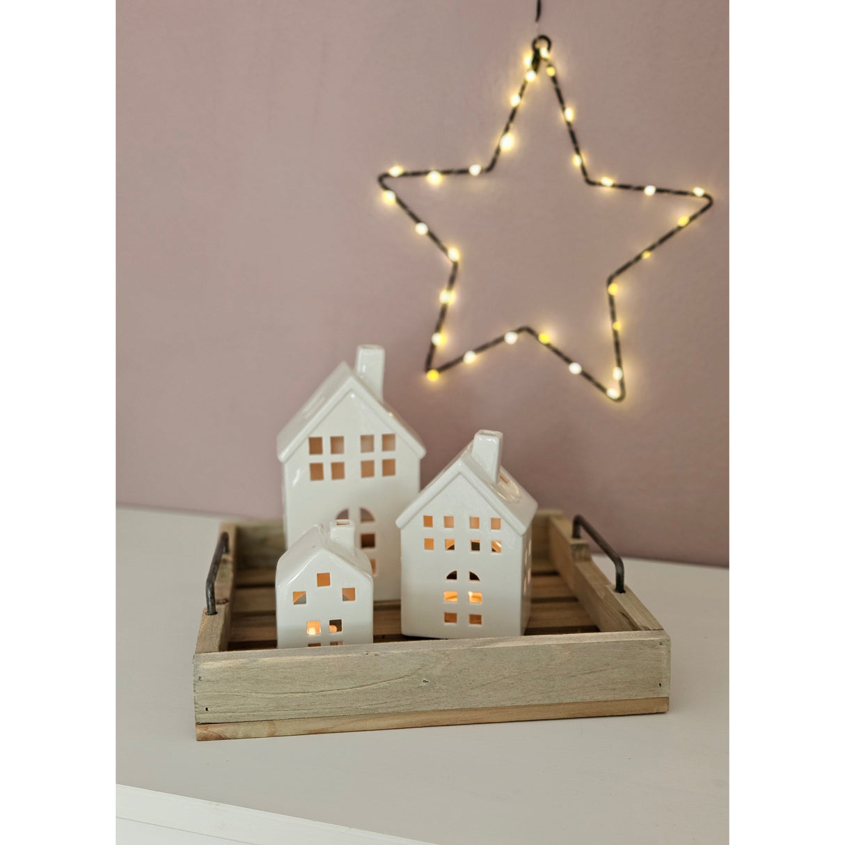 Dekotablett Serviertablett Holztablett braun 30 cm cm Holz Metallgriff dekorativ 2er Set