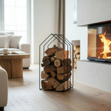 Kaminholzregal Kaminregal Holzregal schwarz Haus Massiv Metall schwarz 79x39x30 - Kaminholzregal