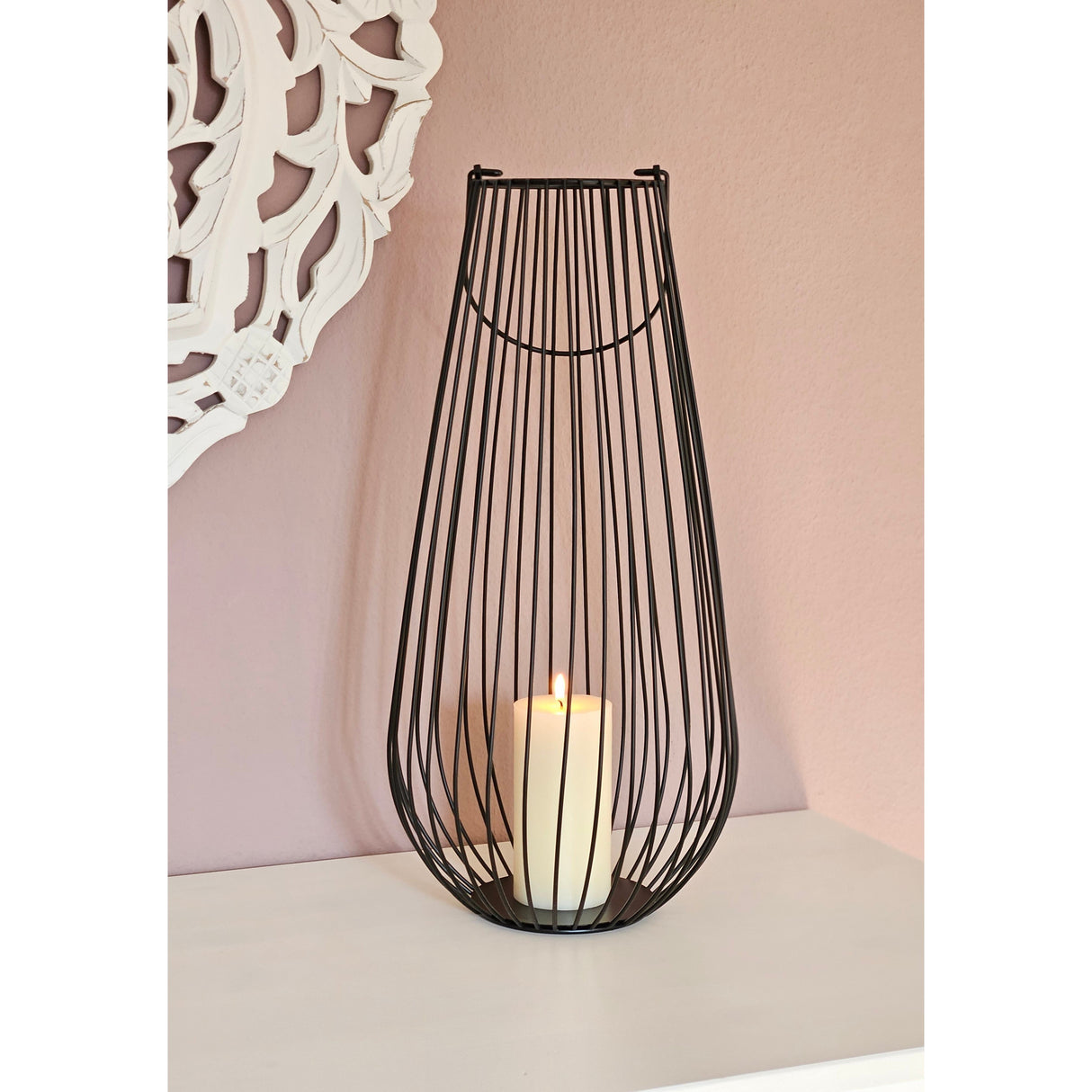 Laterne Windlicht Metalllaterne 25x50 cm Windlicht Kerzenhalter Gartenlampe schwarz