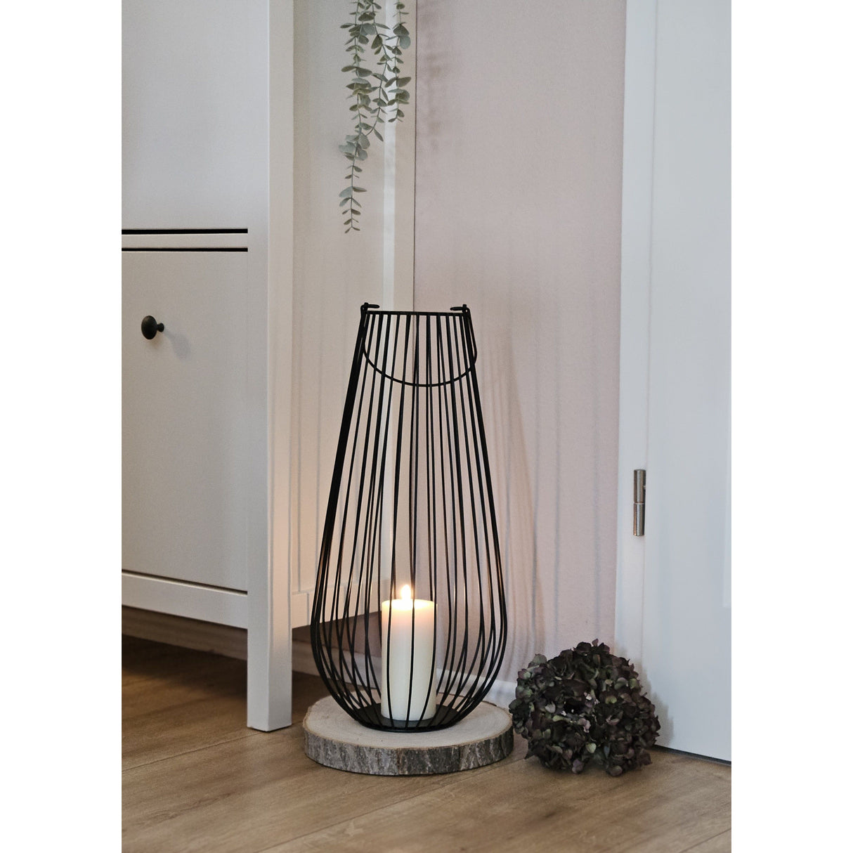 Laterne Windlicht Metalllaterne 25x50 cm Windlicht Kerzenhalter Gartenlampe schwarz