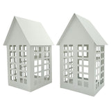 Windlicht Metall Haus weiß 2er Set Teelichthalter Deko Laternenhaus 21 cm