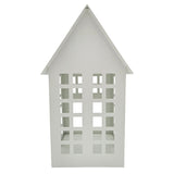 Windlicht Metall Haus weiß 2er Set Teelichthalter Deko Laternenhaus 21 cm
