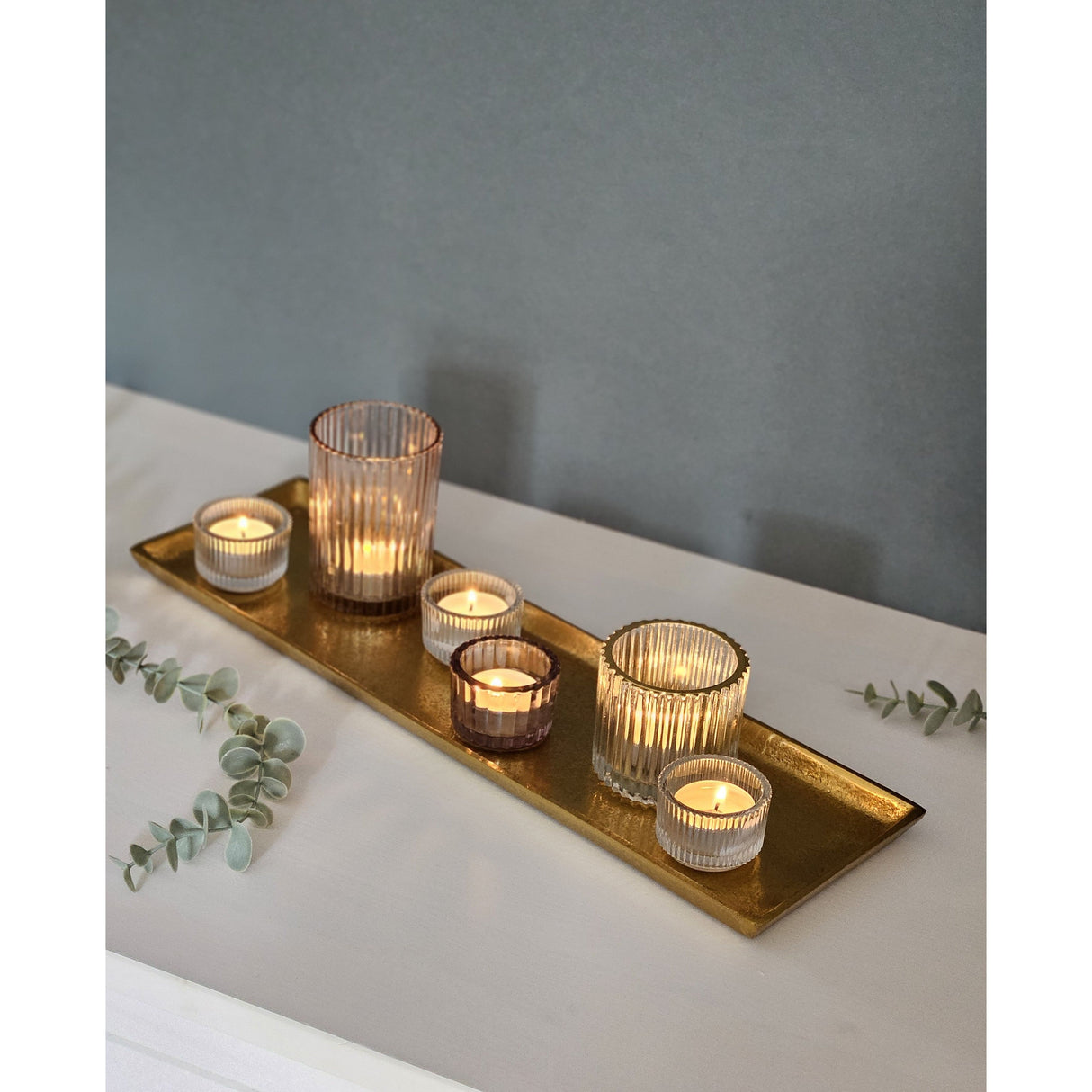Tablett Deko Metall 44x13 cm gold Kerzentablett Dekotablett Dekoschale rechteckig