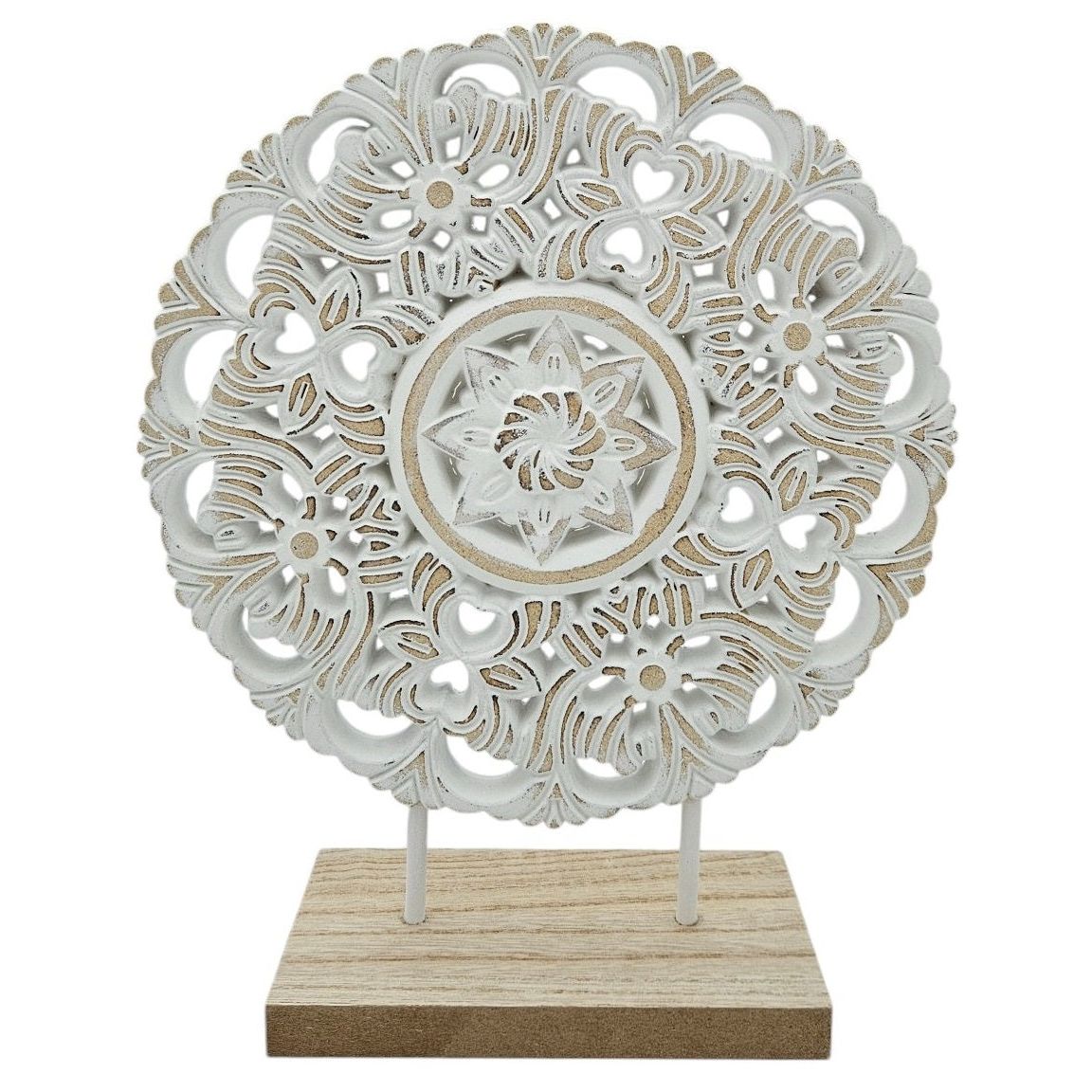 Ornament with base stand wooden picture shabby vintage flower pattern round Ø 23cm 