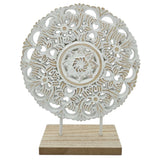 Ornament with base stand wooden picture shabby vintage flower pattern round Ø 23cm 