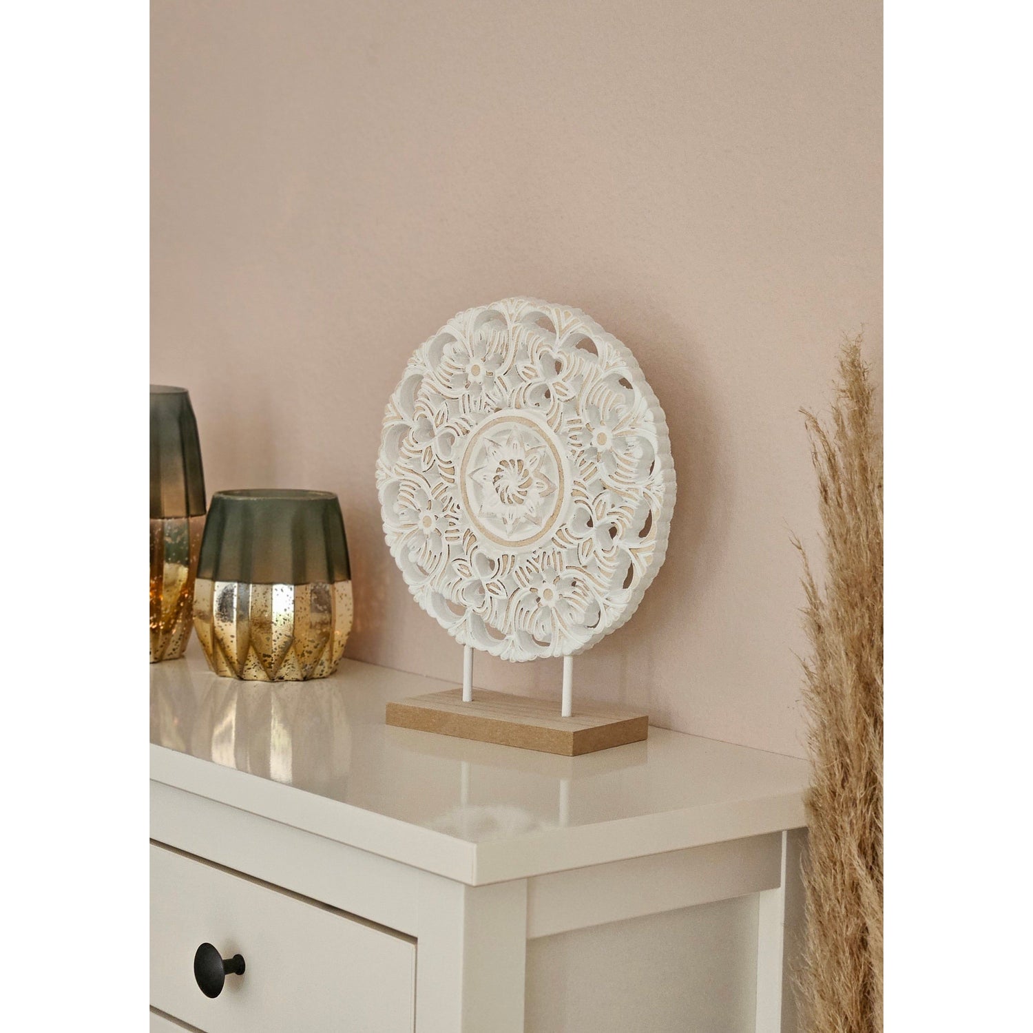 Ornament with base stand wooden picture shabby vintage flower pattern round Ø 23cm 