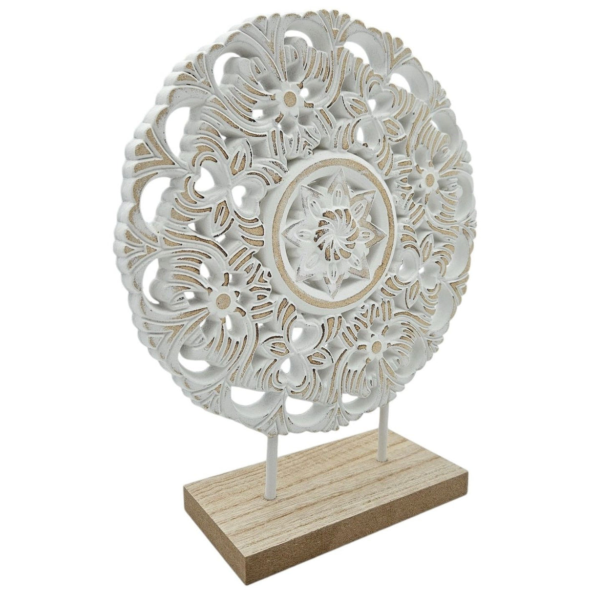 Ornament with base stand wooden picture shabby vintage flower pattern round Ø 23cm 