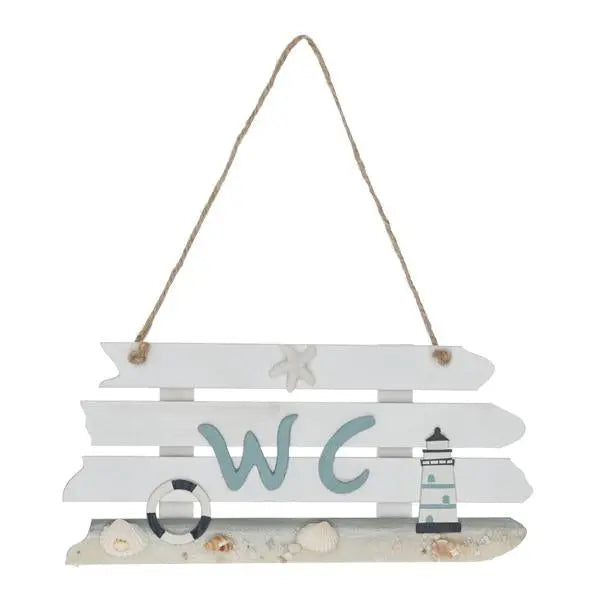 Sign Maritime WC white shells hanging sign lighthouse bathroom decoration wooden sign