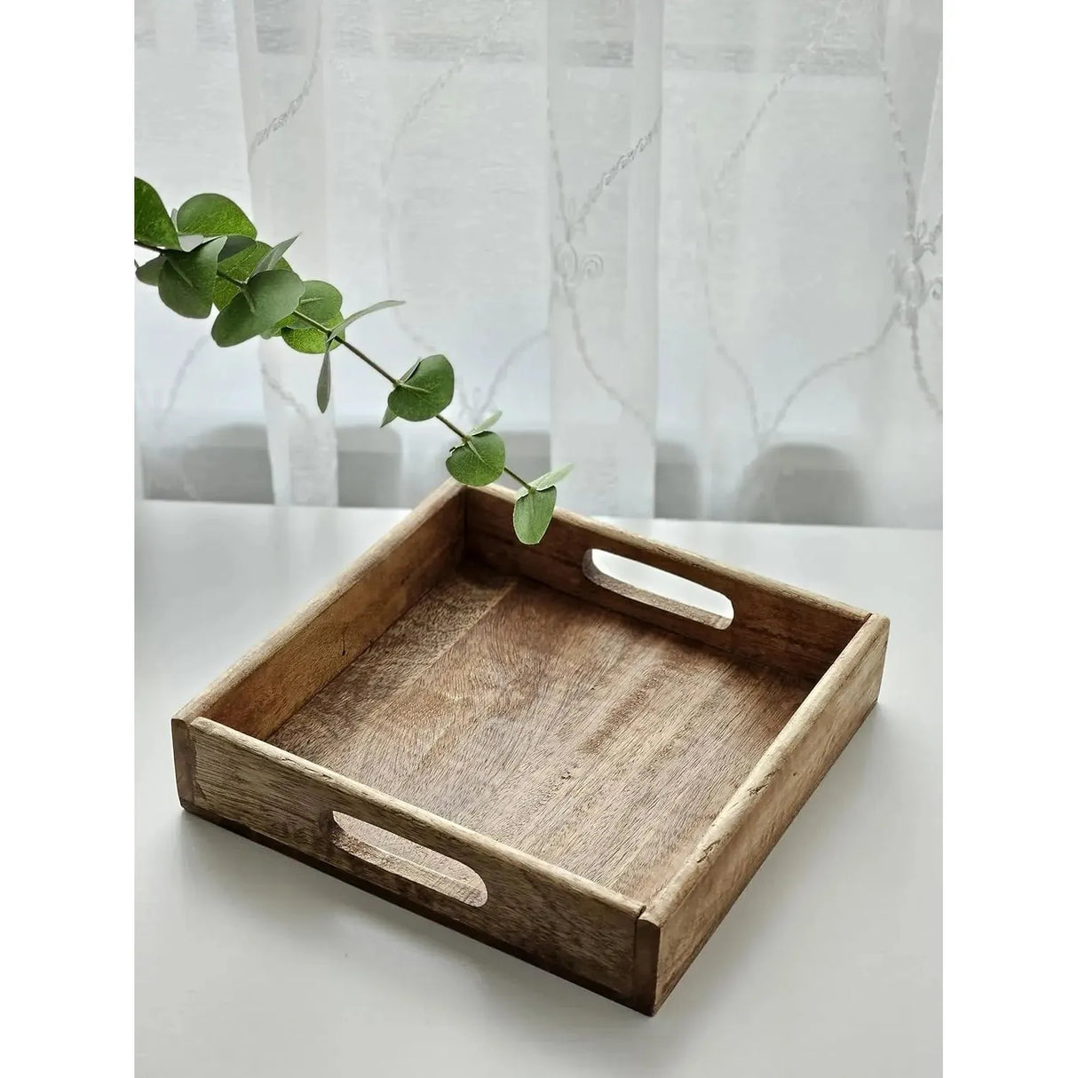 Serving tray decorative tray mango wood brown natural solid handle bowl square wood
