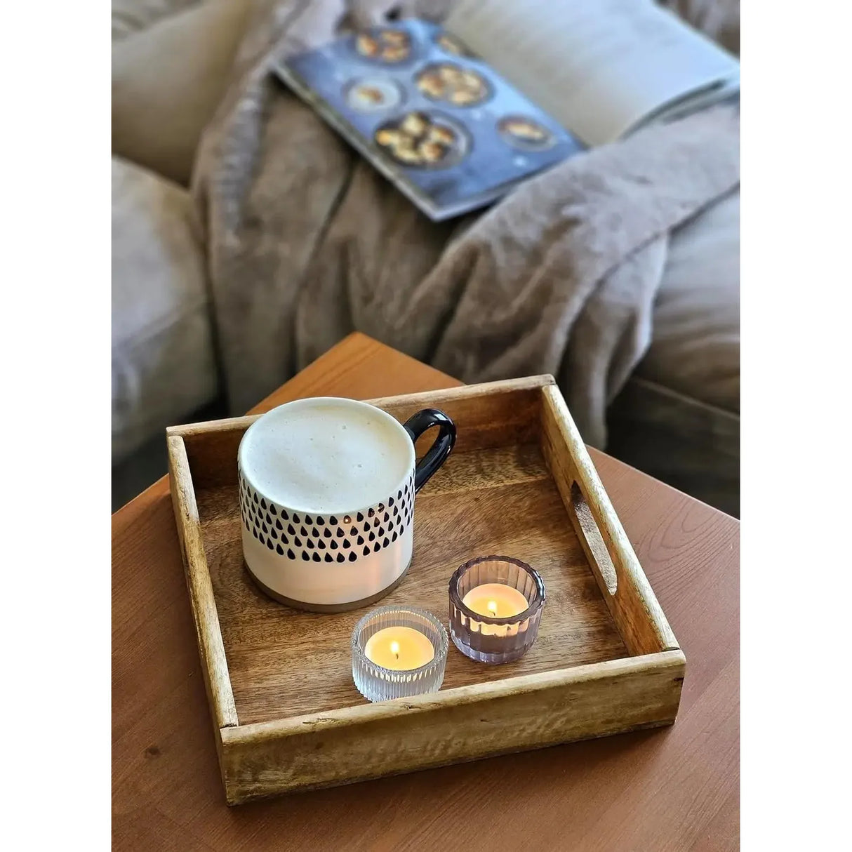 Serving tray decorative tray mango wood brown natural solid handle bowl square wood