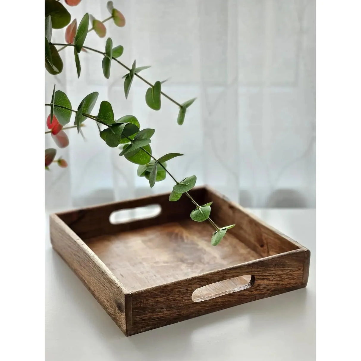 Serving tray decorative tray mango wood brown natural solid handle bowl square wood