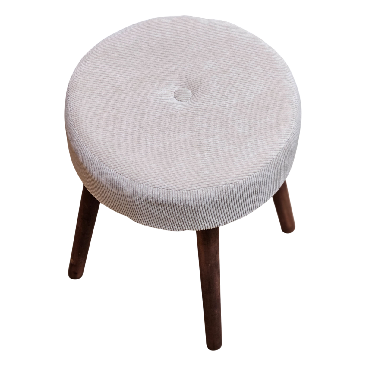 Hocker Fußhocker Polsterhocker Cord Holzbeine Sitzhocker rund beige 35x45 cm