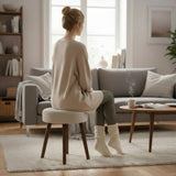 Hocker Fußhocker Polsterhocker Cord Holzbeine Sitzhocker rund beige 35x45 cm