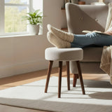 Hocker Fußhocker Polsterhocker Cord Holzbeine Sitzhocker rund beige 35x45 cm