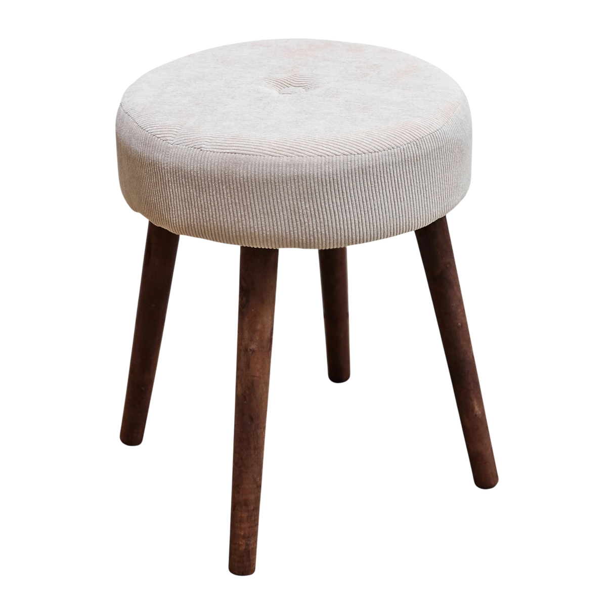 Hocker Fußhocker Polsterhocker Cord Holzbeine Sitzhocker rund beige 35x45 cm