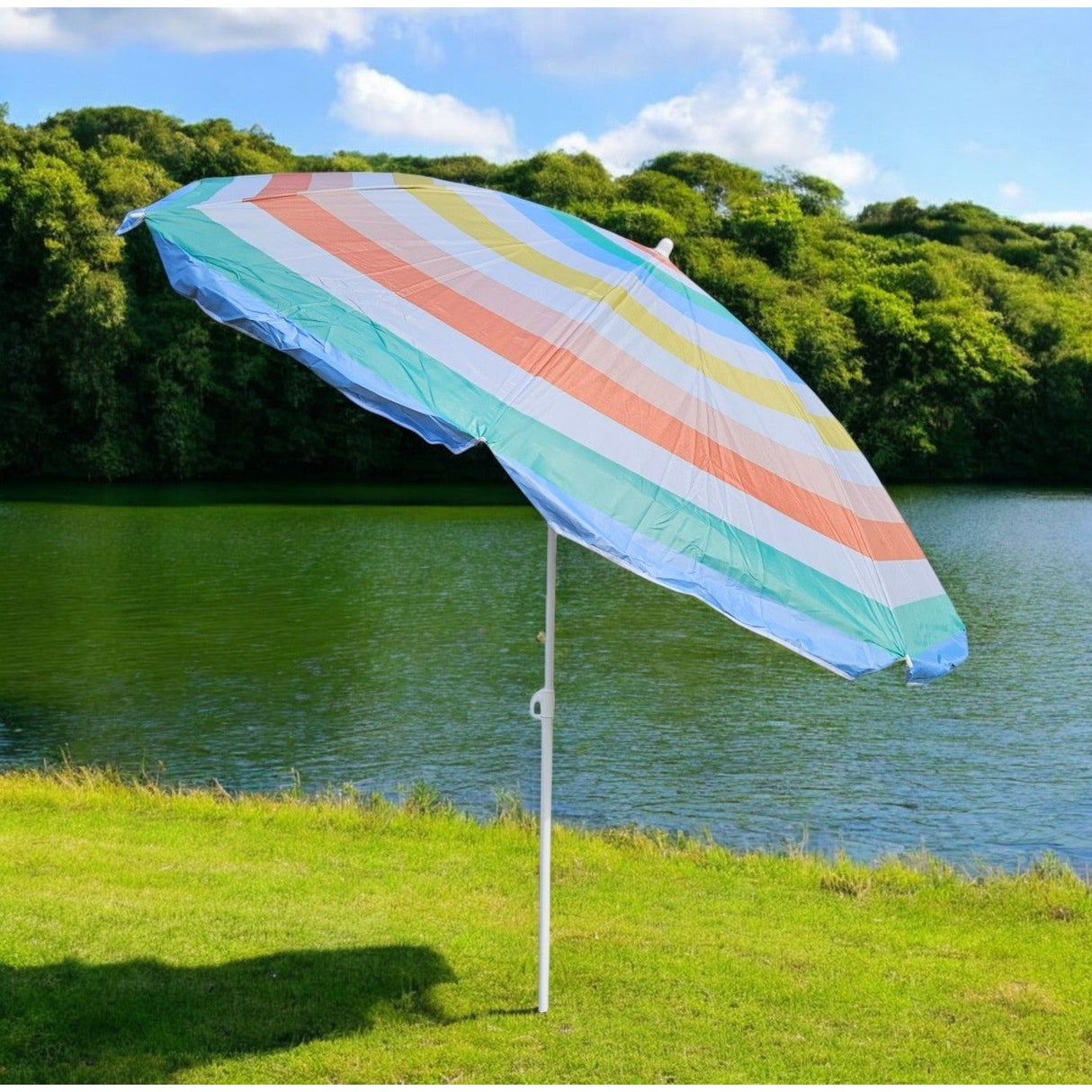 Sonnenschirm Strandschirm Balkonschirm UV Schutz 30+ gestreift 155 cm bunt