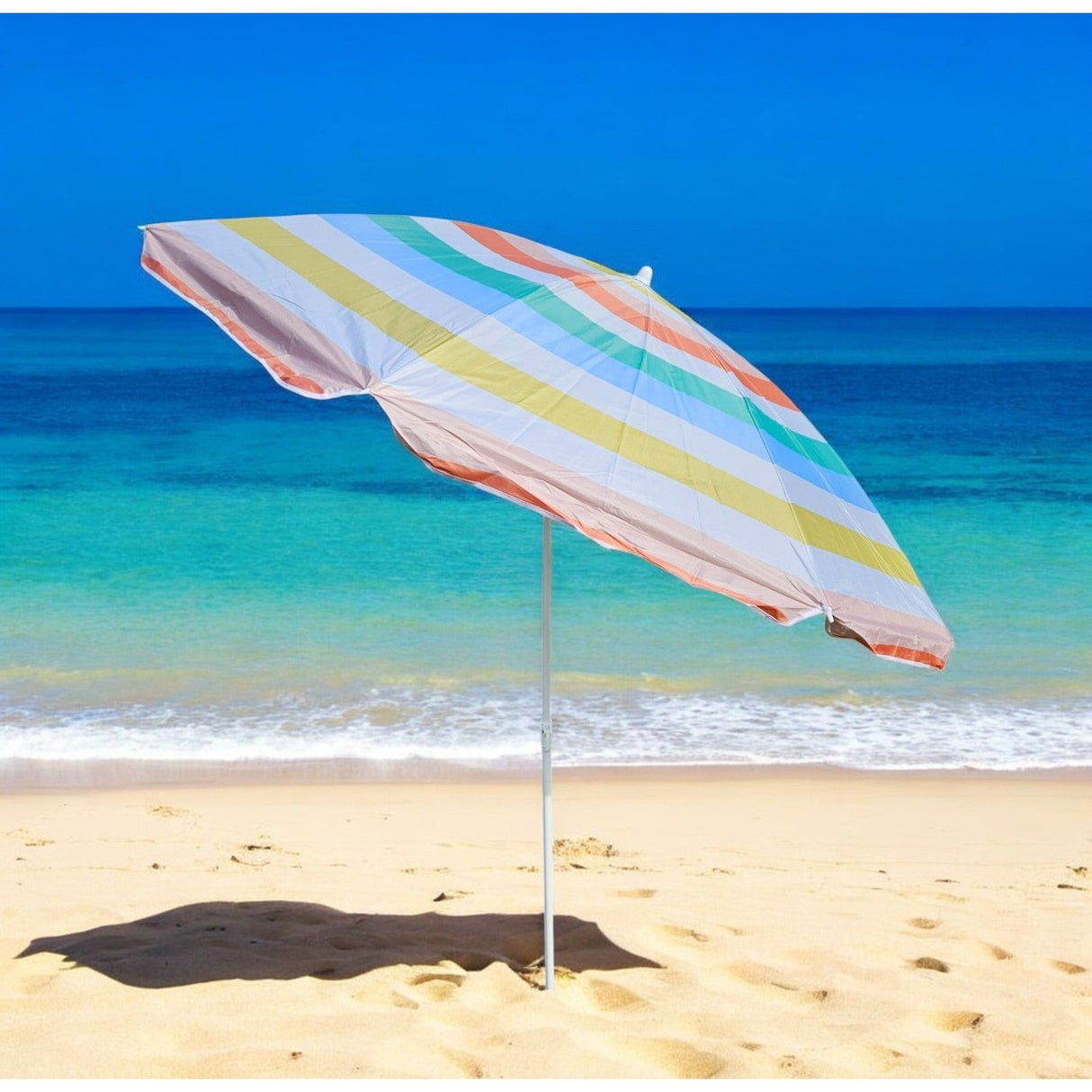 Sonnenschirm Strandschirm Balkonschirm UV Schutz 30+ gestreift 155 cm bunt
