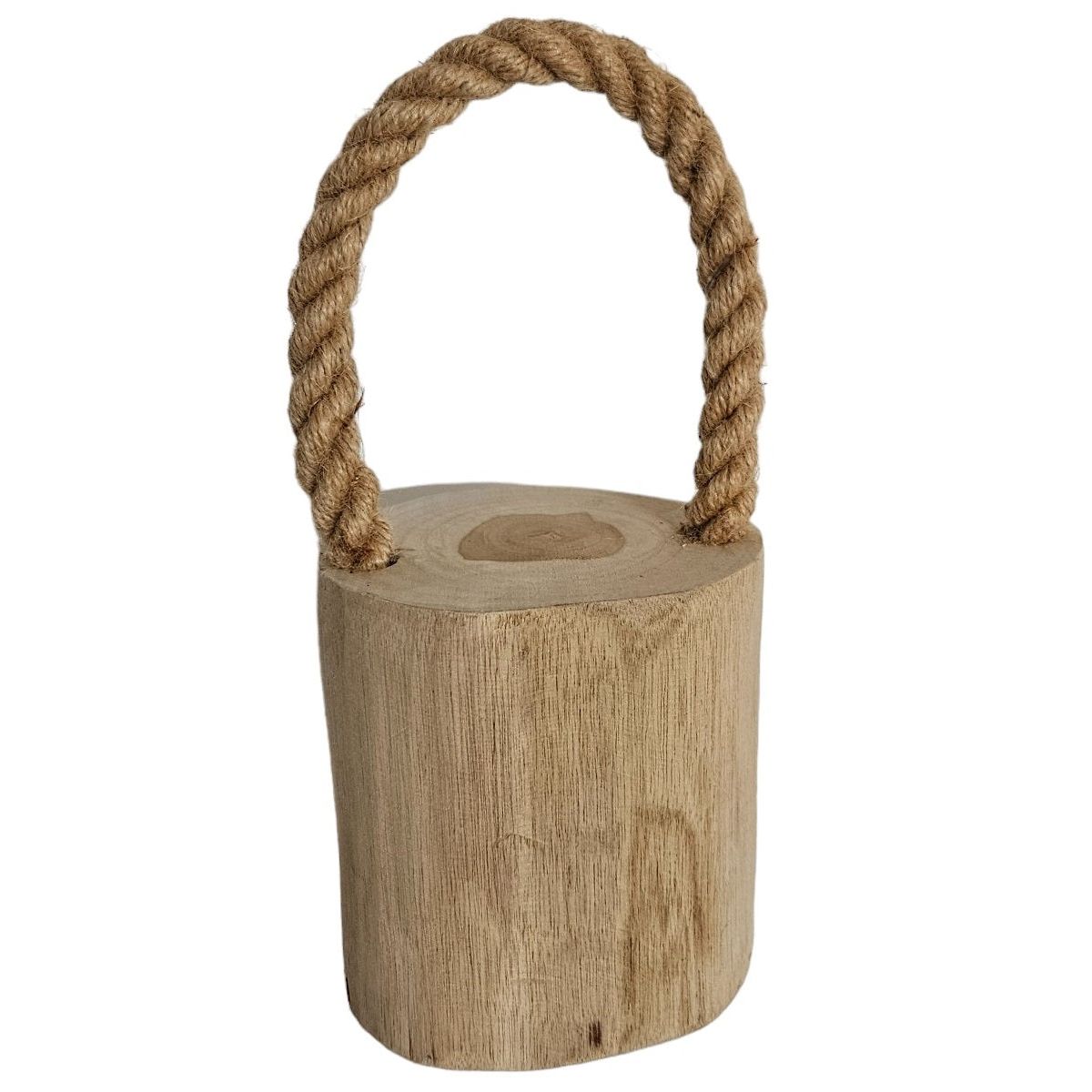 Door stop teak wood floor door buffer wooden trunk wood cord handle natural Ø 13 cm
