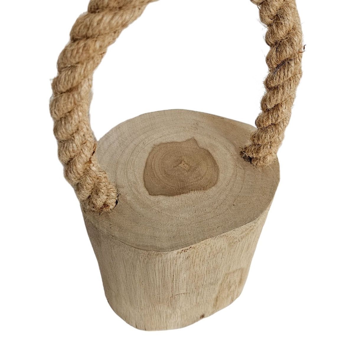Door stop teak wood floor door buffer wooden trunk wood cord handle natural Ø 13 cm