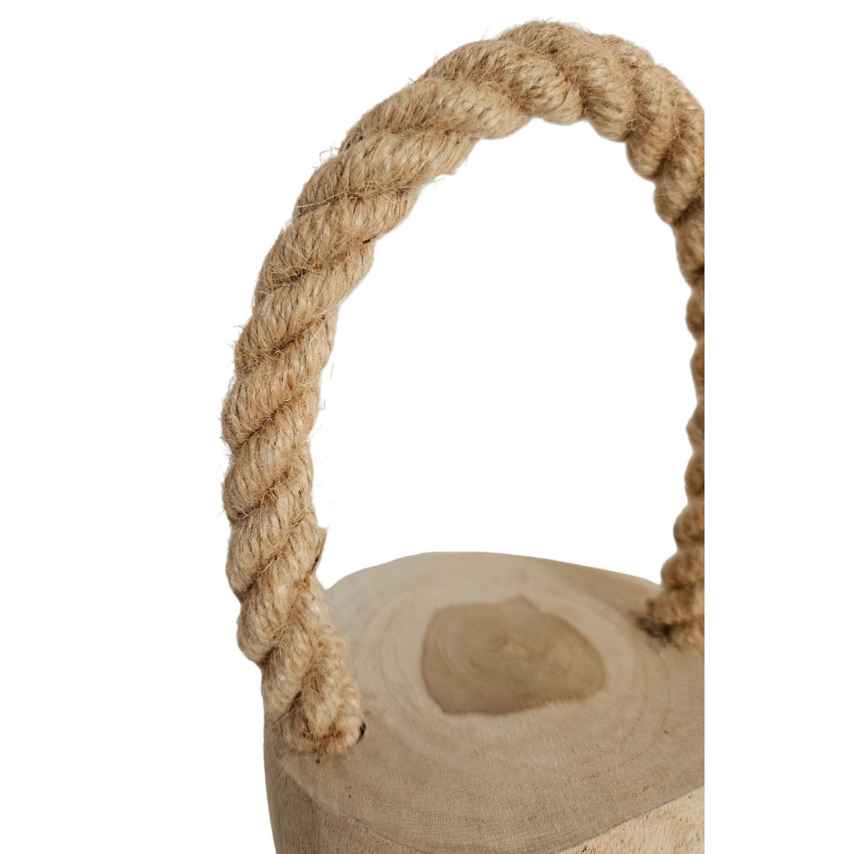 Door stop teak wood floor door buffer wooden trunk wood cord handle natural Ø 13 cm