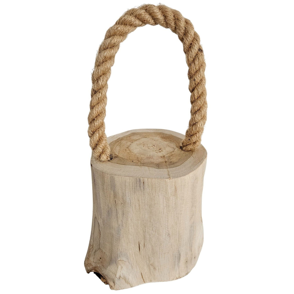 Door stop teak wood floor door buffer wooden trunk wood cord handle natural Ø 13 cm