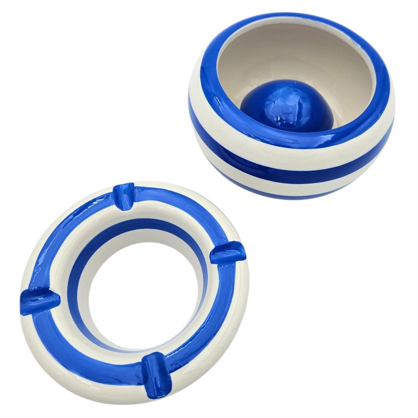 Storm ashtray Mykonos M / XXL 23 cm Maritime blue white ashtray striped