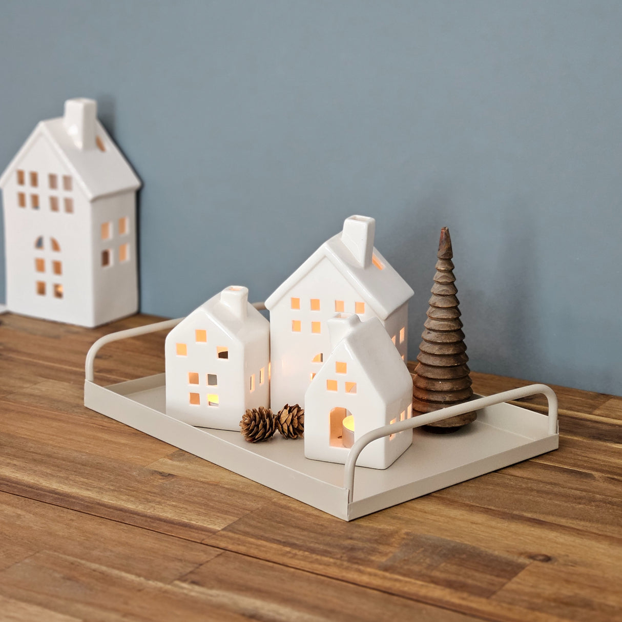 Tablett Metall 2er Set Beige Modern Serviertablett Dekotablett 38x28 u 30x20 cm Sand